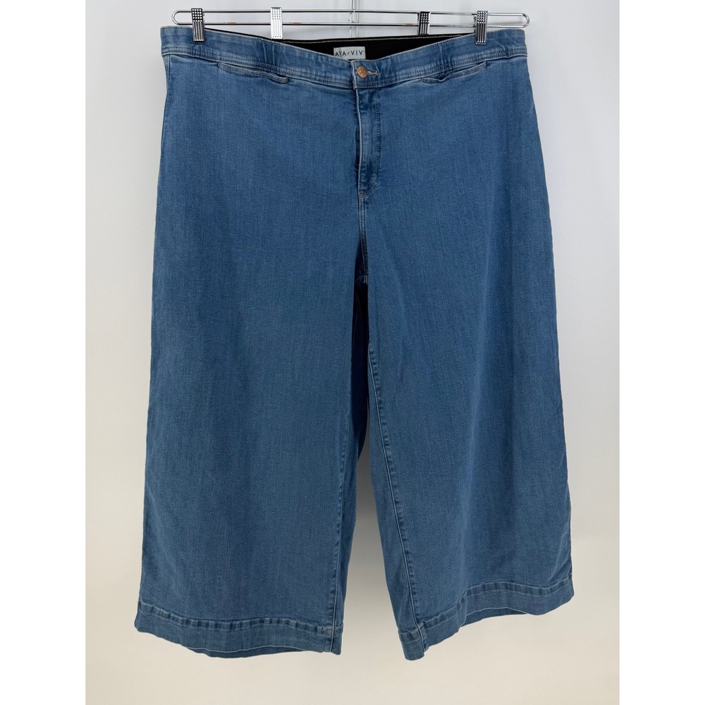 Ava & Viv Jeans Womens 22 Blue High Rise Wide Leg Comfort Waist Denim Boho NWOT